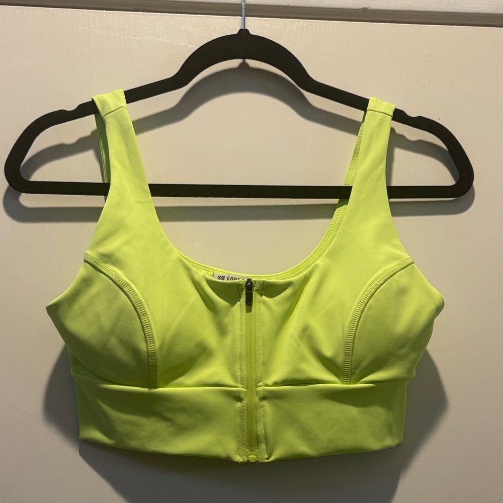 Forever 21 Neon Lime Front Zip Sports Bra